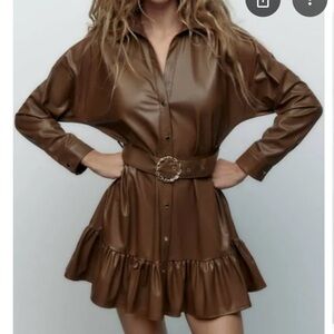Zara Brown Ruffled A-Line Dress